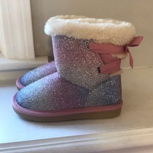 Sparkly pink rainbow kids boots